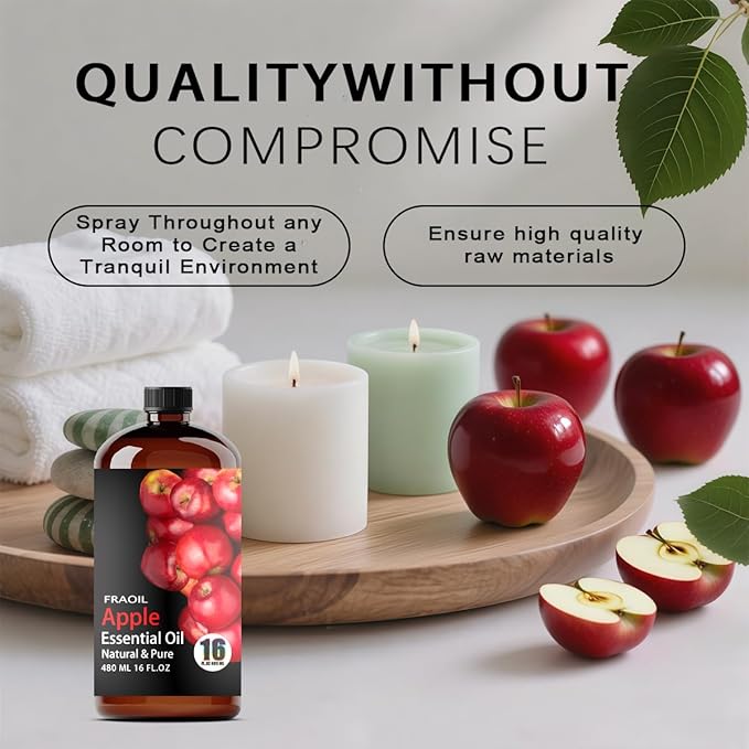 Apple Essential Oil, Apple Oil 16 Fl Oz 480 ML for Diffuser Humidifier Yoga Cleaning DIY Candle Soap Making Perfume Gift for Women Essential Oils