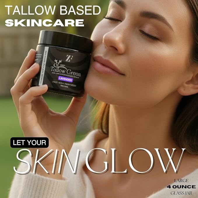 ZF 100% Grass Fed Beef Tallow for Skin Care - Face + Body - Natural Organic Lotion - Whipped Moisturizer for Sensitive Skin 4 FL. oz. (Lavender)