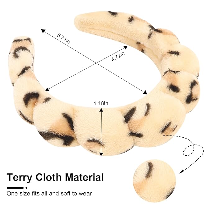 3 Pack Terry Cloth Headbands - Puffy Hair Bands for Skincare, Makeup, and Face Washing with Sponge