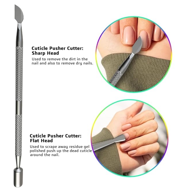 Professional Cuticle Trimmer with Cuticle Pusher Nail Cuticle Remover Nipper Silver Stainless Steel Sharp Blades Manicure Tools with Double Spring Nail Care Pedicure Nail Tools Home Spa (Silver)