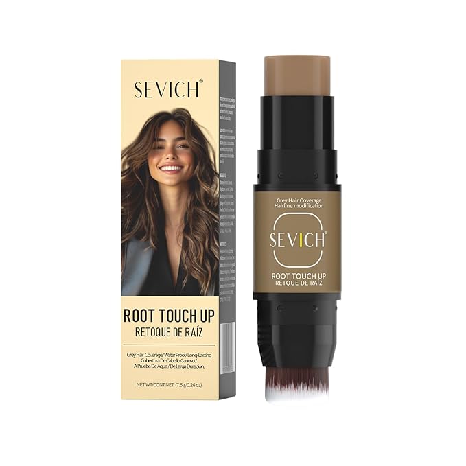 SEVICH Dual-Ended Root Touch Up Stick - Waterproof Hairline Enhancer for Sparse Hairlines & Gray Coverage, Non-Sticky Scalp Concealer with Beeswax, Instant Volume & Natural Look (Light brown)