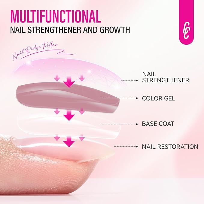 Nail Strengthener for Women: 8 in 1 Natural Nail Hardener Extra Strong and Growth - Coral Red Nail Polish Hardener Ridge Filler Concealer for Weak and Damaged Nails 15ml