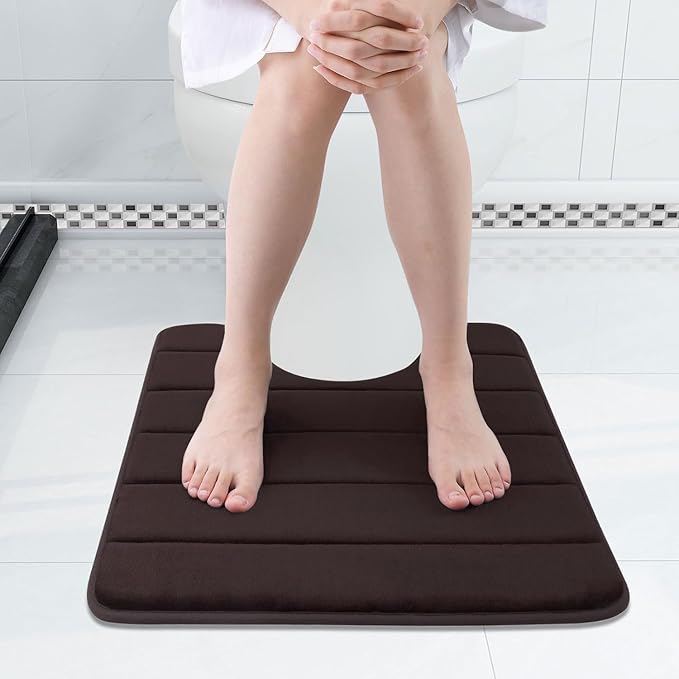 Buganda Memory Foam U-Shaped Contour Toilet Rugs, Non Slip Absorbent, Thick Soft Washable Bathroom Mat, Floor Carpet Bath Rugs Mat for Toilet Base (24" x 24", Brown)
