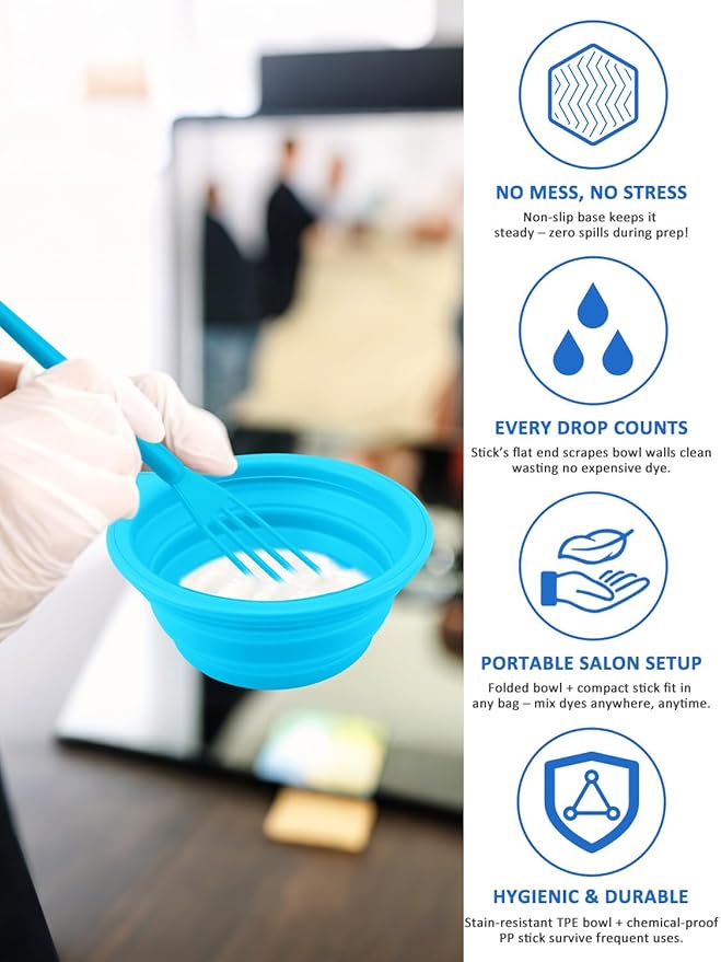 19PCS Hair Bleach Dye Kit with Hair Dye Brush and Bowl Whisk Hair Clips Protective Gear Set, Ideal for Hair Bleaching Coloring Highlighting, Essential Salon Supplies for Home Use (Blue)