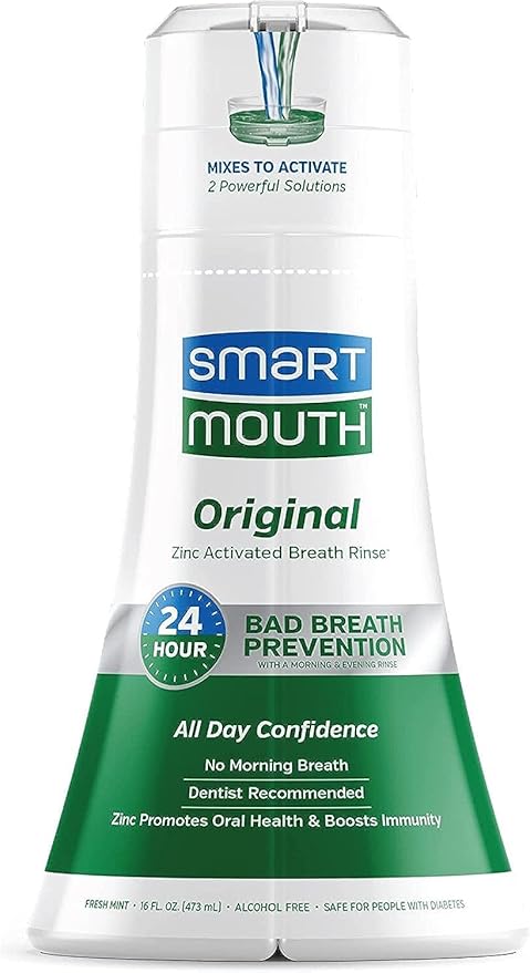 SmartMouth Original Activated Mouthwash - Adult Mouthwash for Fresh Breath - Oral Rinse for 24-Hour Bad Breath Relief with Twice Daily Use - Fresh Mint Flavor, 16 fl oz (2 Pack)