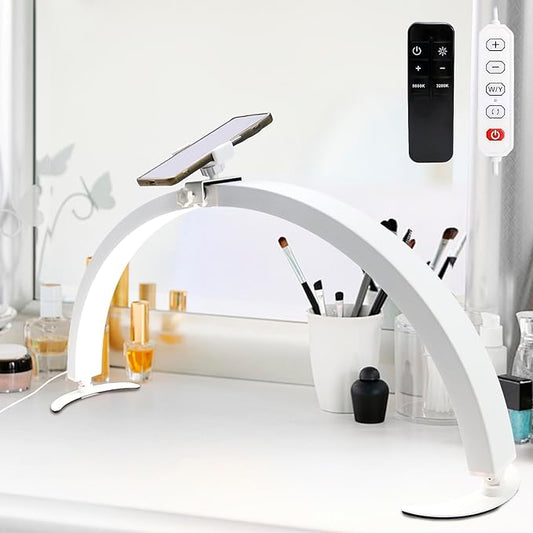 iMeshbean 29in Large Foldable Half Moon Light for Nail Desk with Phone Stand, 7 Color Temperature (3200K-5600K) & 10 Adjustable Brightness, 40W Nail Desk Lamp, Salon, Eyelash, Makeup, Tattoo