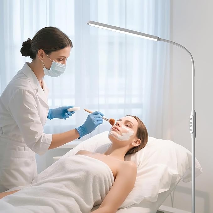 Bright LED Floor Lamps Touch and Remote Dimming for Eyelash Extension Tattoo Manicure Craft Drawing Makeup Living Room Bedroom Office Adjustable Gooseneck Standing Reading Lights esthetician lash lamp