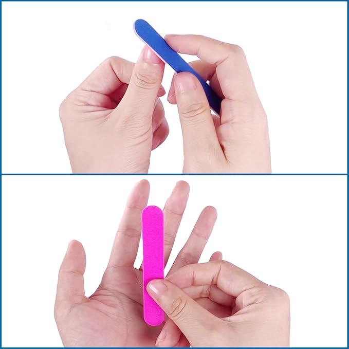 Emery Boards for Nails, 100 Pcs Nail Files for Nature Nails Small Disposable Double Sided Colorful Nail File Bulk for Home Salon Travel Size Mini Manicure Kit for Men Women Kids Wood Emory Pink/Blue