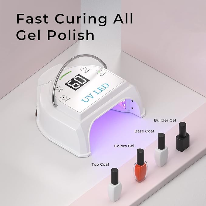 80W Professional Cordless UV LED Nail Lamp, UV Lights for Nails with 45 Beads and Rechargeable Battery, Portable LED Gel Nail Curing Dryer, Nail Polish Machine for Salon or Home, White