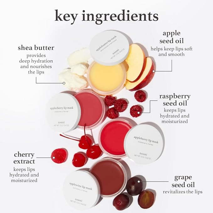 NOONI Vegan Applecherry Lip Mask Overnight – Hydrating Lip Balm & Butter with Shea Butter & Vitamins | Soothing Moisturizer, Softening Treatment for Dry Lips, 0.42 oz
