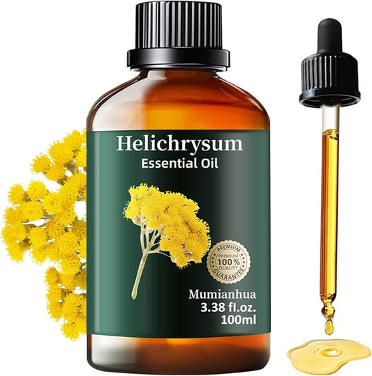 Helichrysum Essential Oil Pure, Mumianhua Natural Helichrysum Oil for Reed Diffusers, Home Humidifiers, Skin, Hair, Massage, DIY, Self-Care, Aromatherapy, Soap, Candle Making 3.38 Fl oz