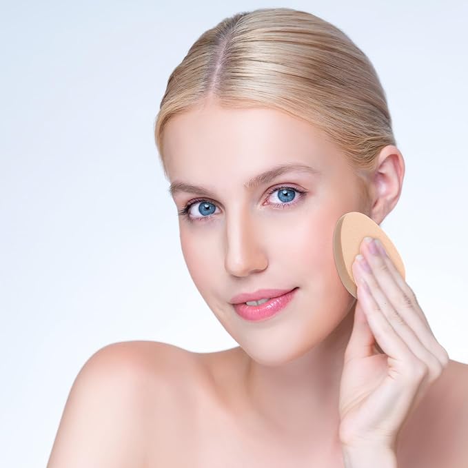 8Pcs Oval Puff Flat Makeup Sponge Cushion Foundation Puff Beige Smooth Makeup Applicator Sponge Wet Dry Primer Compact Cushion for Liquid Foundation Make Up Cosmetic Facial Cleanser