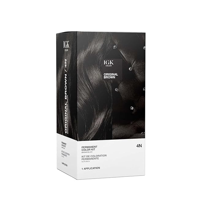IGK Permanent Hair Dye Color Kit | 4N Original Brown - Brown Black | 100% Gray Color Coverage + Strengthen + Shine | Ammonia Free