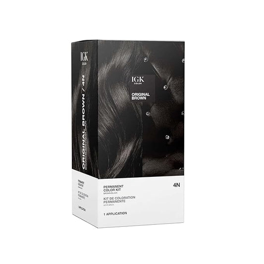IGK Permanent Hair Dye Color Kit | 4N Original Brown - Brown Black | 100% Gray Color Coverage + Strengthen + Shine | Ammonia Free