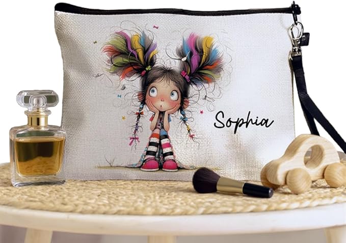 Personalized Makeup Bag | Custom 15 Styles Cute Quirky Girl with Name | Christmas Birthday Gifts for Women Her