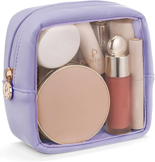 Pocmimut Makeup Bag,Mini Makeup Bag Cute Pouch Purse Organizer Travel Essentials,Clear Makeup Pouch for Car Accessories for Women,Purple