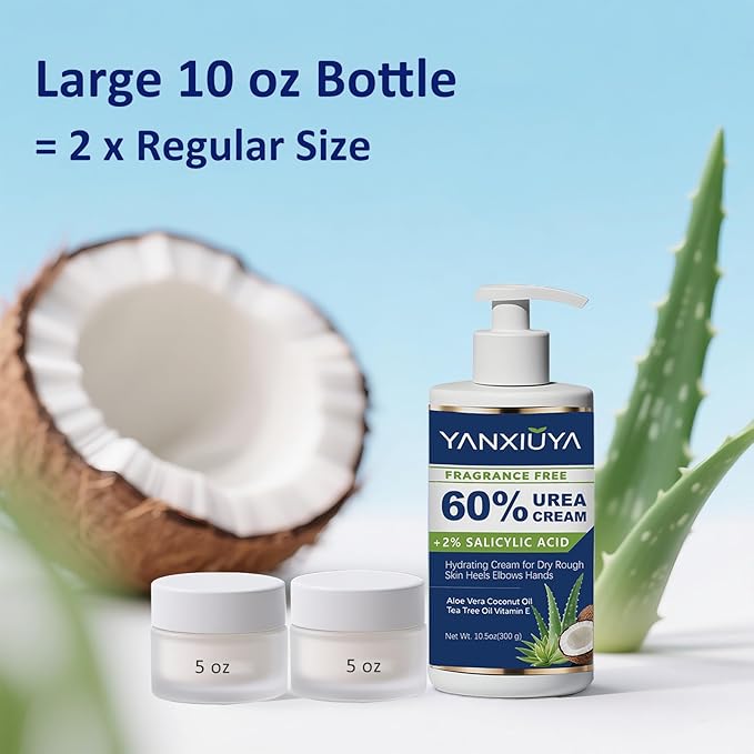 60% Urea Cream 10.5 oz, Fragrance-Free Body Lotion with 2% Salicylic Acid, Foot Cream and for Feet, Cracked Heels, Dry Skin & Callus Remover, Maximum Strength Moisturizing Cream