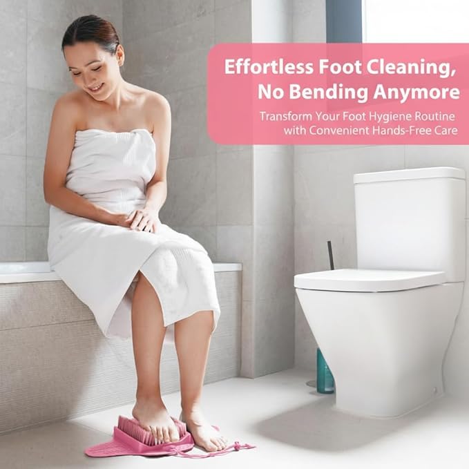 Efforest Shower Foot Scrubber Mat with Pumice Stone - Cleans, Smooths & Removes Dead Skin on Foot Without Bending, Foot Callus Remover with Non-Slip Suction Cups (Pink)