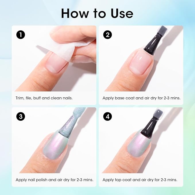 GELLEN Pearl Nail Polish Set 3 Colors Pastel Mermaid Ombre Nail Polish Glitter Shimmer Air Quick Dry Nail Lacquer Light Blue Purple Green Aurora Iridescent Fingernail Polish Home Salon DIY Manicure