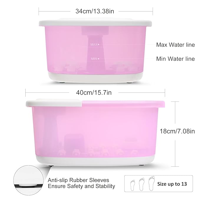 Foot Spa Bath Massager with Heat Bubbles and Vibration Massage and Jets, 16 OZ Tea Tree Oil Foot Soak Epsom Salt, Foot Soaker with Red Light, 22 Massage Rollers, Adjustable Temp - Pink