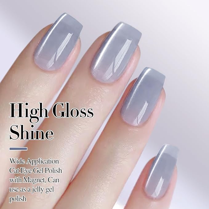 Double Rhythm 0.5 OZ Cat Eye Gel Polish with Magnet 15ML Holographic Glitter Shimmer Translucent Jelly Color Magnetic Polish Salon DIY at Home (MC1035)