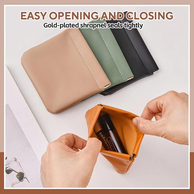 4PCS Small Makeup Bag for Purse，Waterproof Leather Portable Mini Makeup Bag,Snap Closure Organizer Pouch for Coin Cards Jewelry Lipstick Cosmetic Accessories，Small Travel Kit Storage Pouch