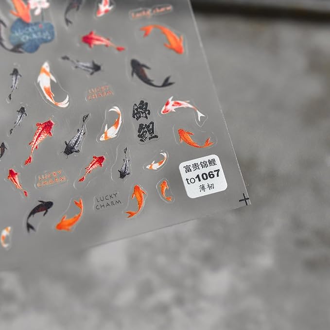 Red Koi Fish Nail Art Sticker Decals Lucky Goldfish 5D Embossed Nail Decals Self-Adhesive Chinese Style Nail Art Accessories Cute Cartoon Ocean Manicure Decals for Women Girls DIY Nail Art Decorations