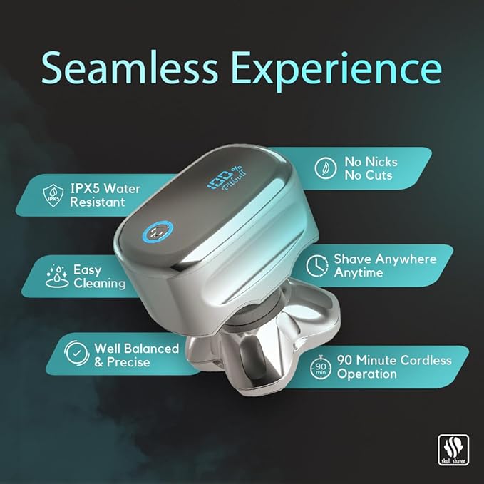 Skull Shaver Pitbull Platinum PRO Head & Face Shaver Kit - Cordless Electric Shaver - Wet & Dry Shaving Capabilities - Comes with Travel Case, USB Charging Cable & Rinse Stand