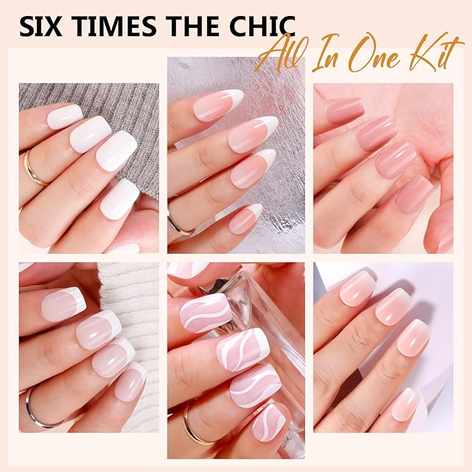 Makartt Press on Nails Kit: Short Nude Elegance Coffin Nail Tips in 6 Styles 144PCS, Natural Fit with Adhesive Tabs, Glue, and File, Manicure Set for Home Salon