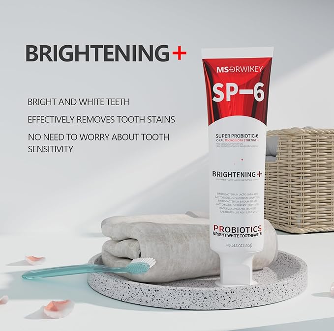 SP-6 Probiotic Whitening Toothpaste - Enhanced Formula with 6 Probiotics for Teeth Whitening and Gum Health - Enamel-Safe, Fluoride-Free, Fresh Mint Flavor, 4.6oz (2)