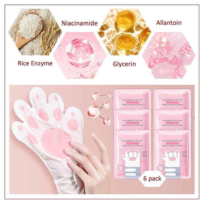 Hand Masks Moisturizing Gloves,6 Pairs Hydrating Hand Peel Masks Gift Set for Dry Cracked Hands Care,Long-lasting and Non-greasy Hand Moisturizer Gloves for Women C