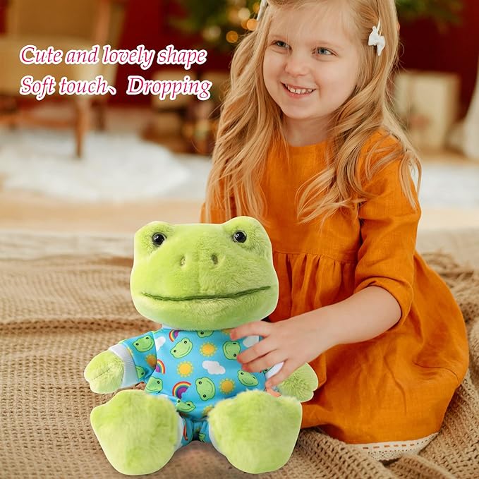 9Inch Green Frog Plush, Soft Frog Stuffed Animal Plush Toy, Kawaii Plush Doll, Cute Plushie with Cloths Toy Gift for Kids Children Birthday