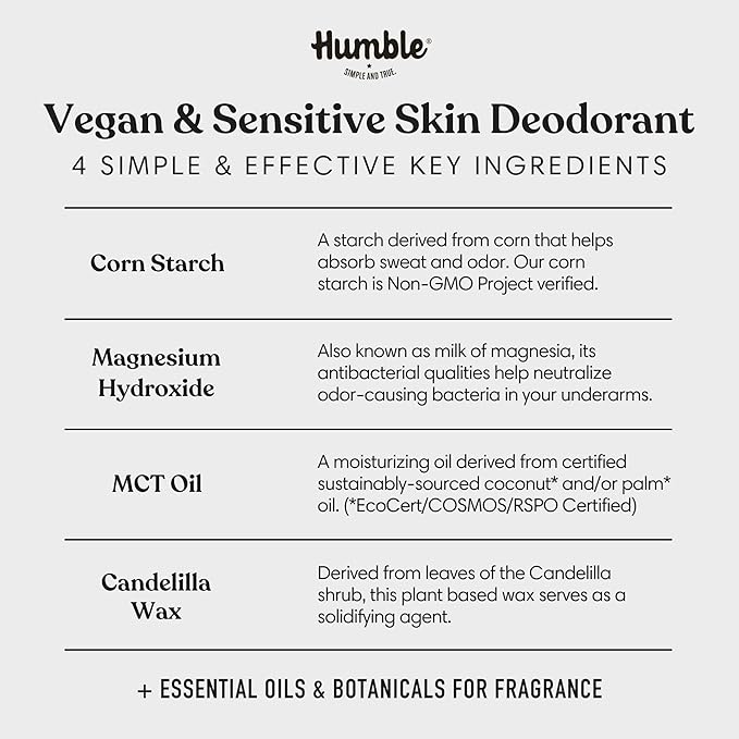 HUMBLE BRANDS Aluminum-Free Deodorant, Vegan and Cruelty- free, Formulated for Sensitive Skin, Palo Santo and Frankincense, 2.5 Ounce (Pack of 1)