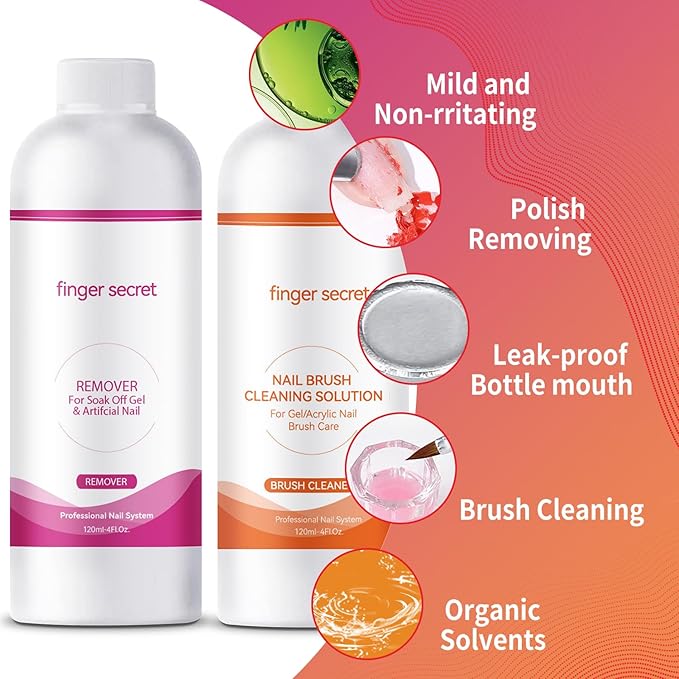 Nail Polish Remover Kit Nail Glue Remover & Nail Brush Cleaner Professional Nail Remover Quickly Clean Nail Brushes with Glass Cup Nail Cleaning pads for Nails