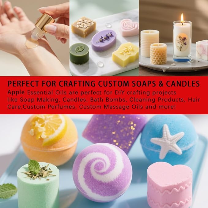 Apple Essential Oil, Apple Oil 4 Fl Oz 120ML for Diffuser Humidifier Yoga Cleaning DIY Candle Soap Making Perfume Gift for Women Essential Oils