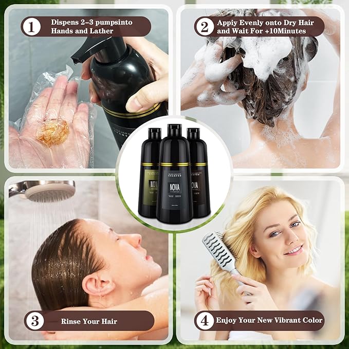 Hair Dye Shampoo & Champu Para Canas - Natural 3-in-1 Instant Gray Coverage for Men & Women (Black-500ml)