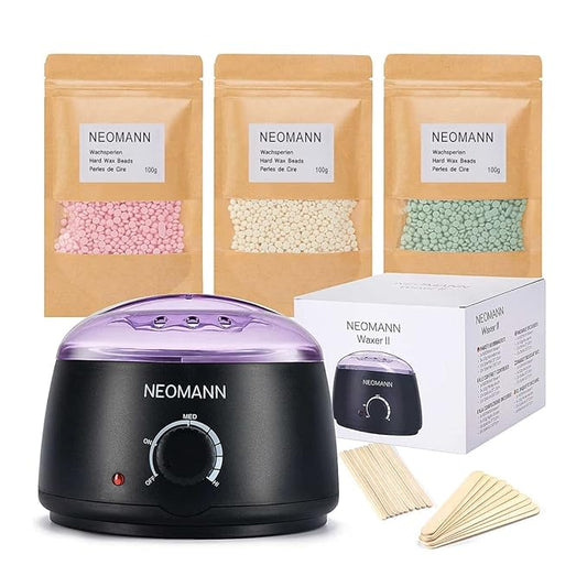 Waxer II Waxing Kit for Women and Men Non-Sticky, Teflon-Coated - Wax Warmer for Hair Removal incl. 300g Wax Beads, 20 Spatulas