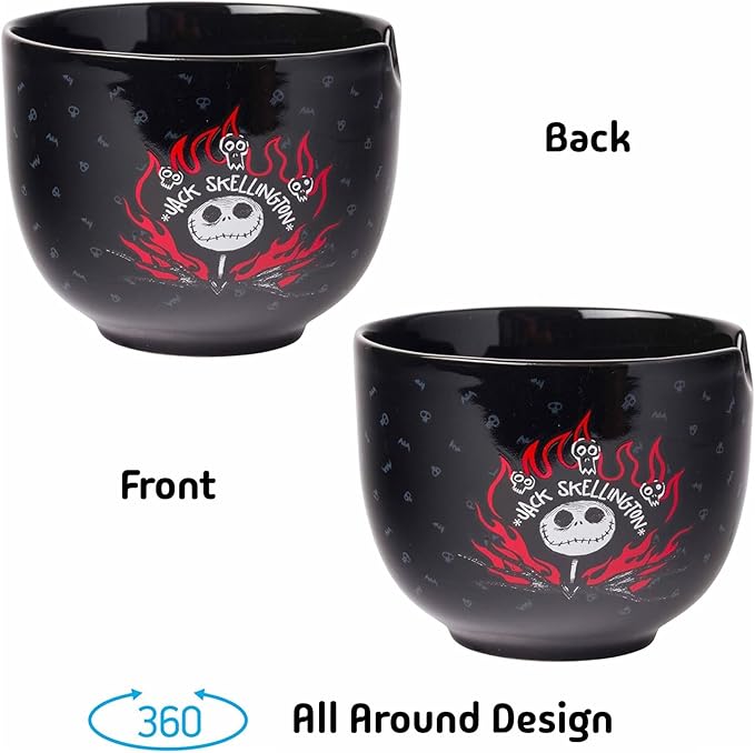 Silver Buffalo Disney Nightmare Before Christmas Jack Skellington Ceramic Ramen Noodle Rice Bowl with Chopsticks, Microwave Safe, 20 Ounces