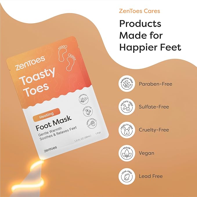 ZenToes Heating Foot Mask - Moisturizing Heated Foot Treatment with Cinnamon Oil & Shea Butter for Tired, Overworked Feet - Paraben Free Spa Experience at Home, 3 Pairs