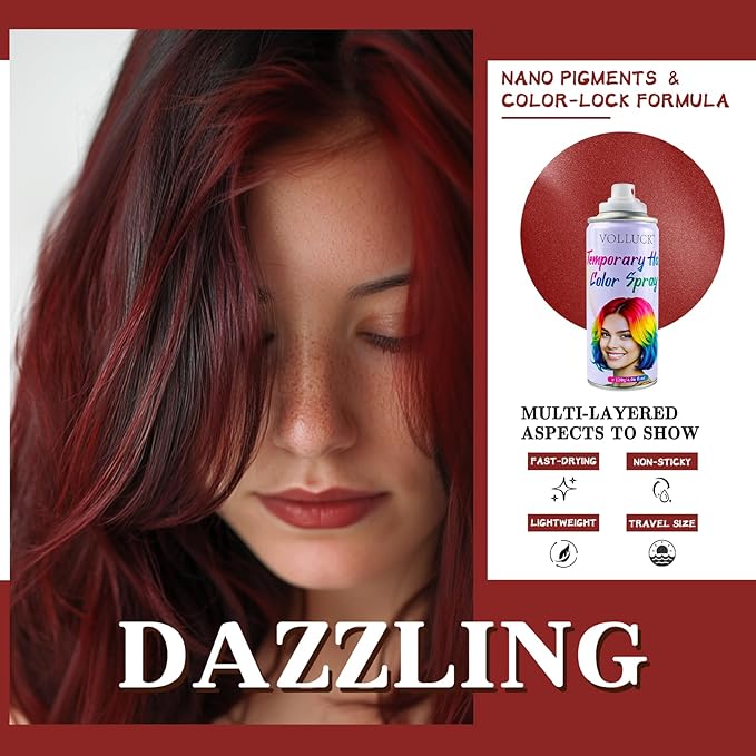 Hair Color Spray, Temporary Hair Dye for Women & Men, Vibrant Colors Hair Wax Gray Hair Cover for Party, Halloween, Cosplay (Fired red, 120 ML)