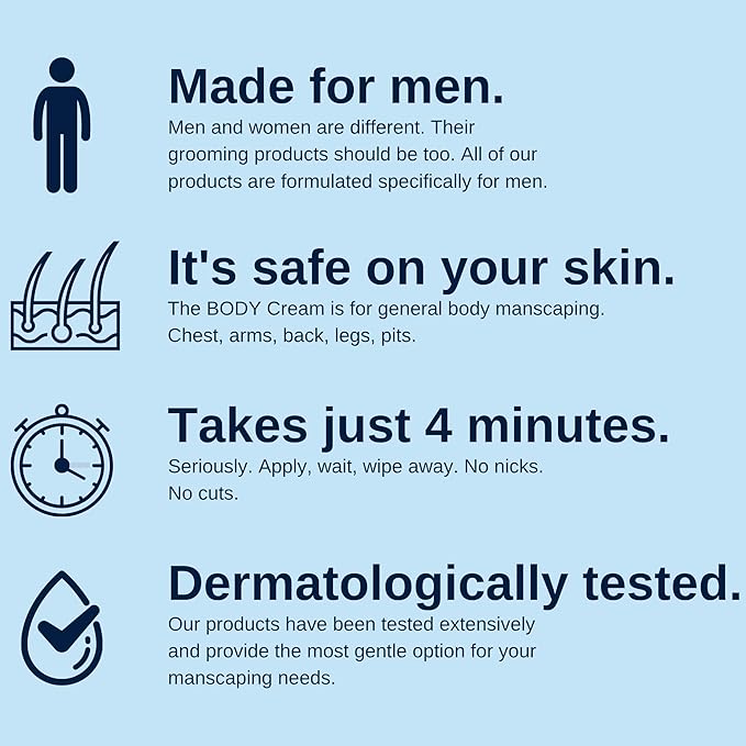 No Hair Crew Body At Home Hair Removal Cream for Manscaping Unwanted Hair with Energizing Ginseng, Premium Depilatory, Painless & Flawless, Made for Men, 200ml