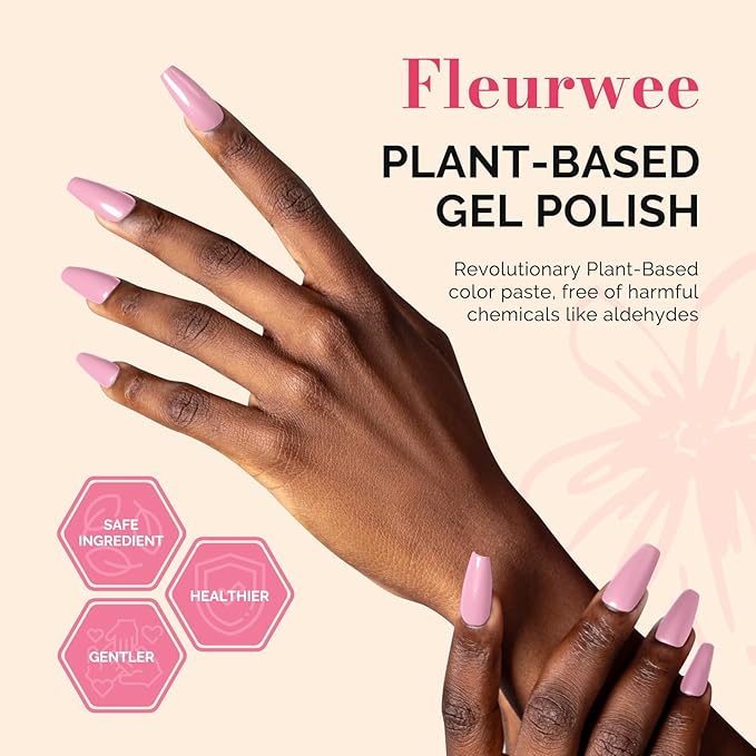 MelodySusie Fleurwee Plant Based Gel Nail Polish, Hema Free Strawberry Pink Nail Polish, Soak Off UV LED Gel Polish Gift for Women 21 Non Toxic Long Lasting Nail Art Manicure Salon DIY at Home B1602
