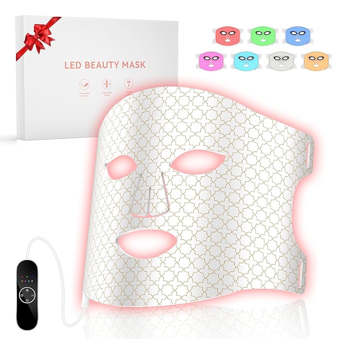 Red Light Therapy For Face, 7 Modes Portable Therapy Mask With 3000mah Rechargeable Remote, Blue, Orange, 850nm Infrared & Red Light Mask, 400 Leds For Anti-Aging