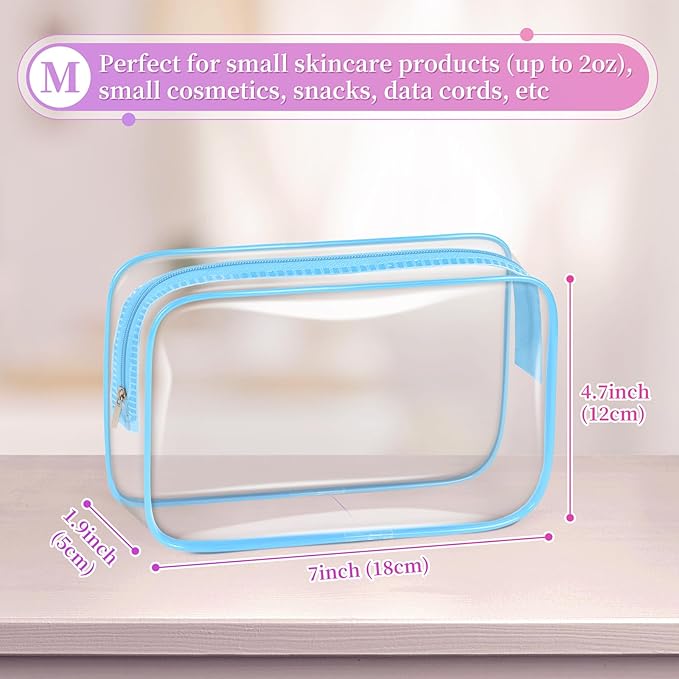 TISRATOK 12 PCS Clear Makeup Bag for Women with Zipper, TSA Approved Toiletry Pouch, Cosmetic Bag Bulk for Travel Organizer Essentials - Multicolor, Medium