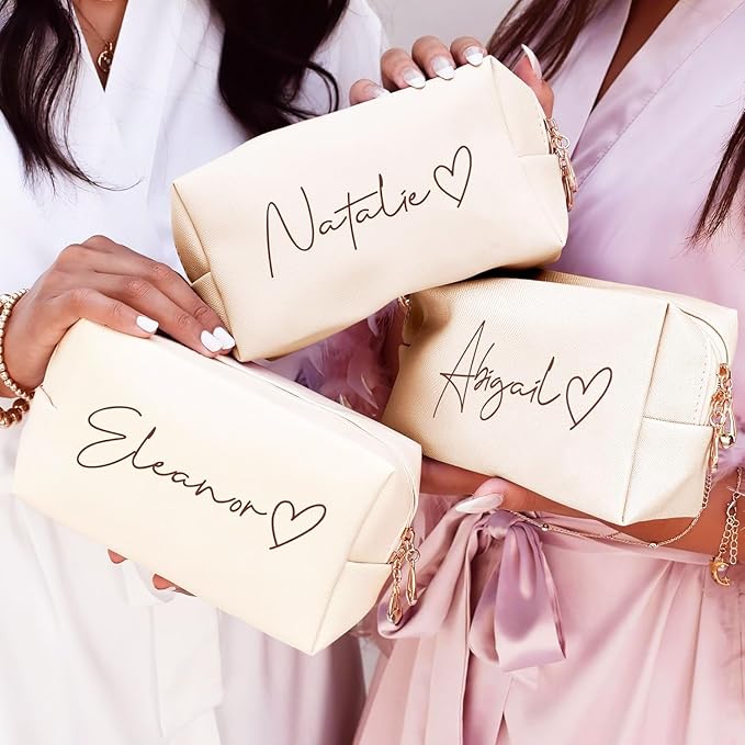 DayOfShe Personalized Name Makeup Bag Toiletry Bag for Bridesmaid Gifts Bridal Shower Wedding Gifts, Custom Cosmetic Bag for Best Friend Birthday Gifts