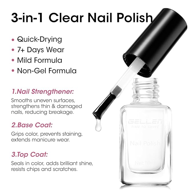 GELLEN Rose Pink Metallic Nail Polish with 3-in-1 Base Coat Top Coat Strengthener Polish, Chrome Mirror Dark/Light Pink Regular Nail Polish, Quick Dry Fingernail Laquer Set, Non Gel