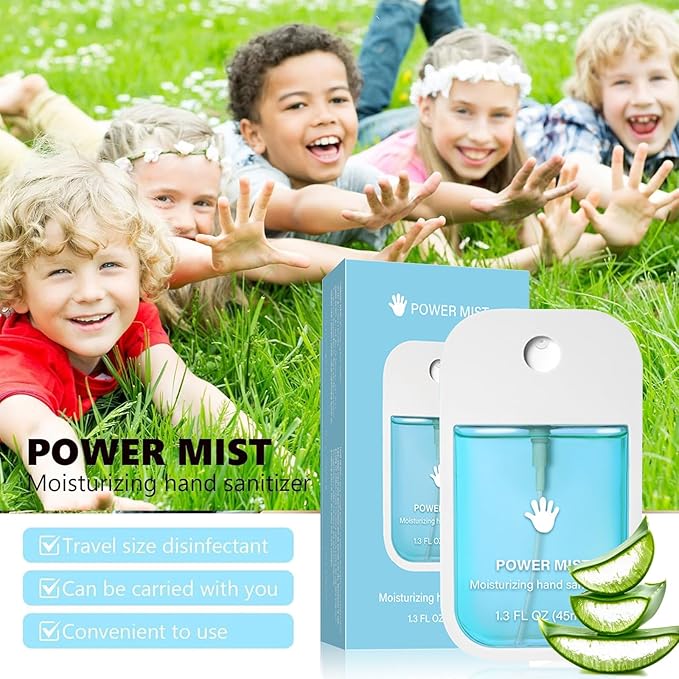 Power Mist Hydrating Hand Sanitizer, Power Mist Hydrating Spray for Hand, Hand Sanitizer Spray, Travel Size (2pcs - Blue & Green)