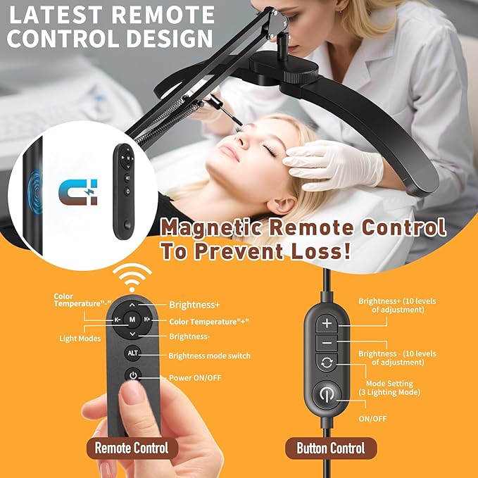 New Upgrad 2-in-1 Lash Light for Eyelash Tech, Foldable LED Half Moon Floor Lamp, Esthetician Light for Tattoo Art, Nail, Craft,Extensions - Adjustable Brightness Color, Rotating Arm(Black)