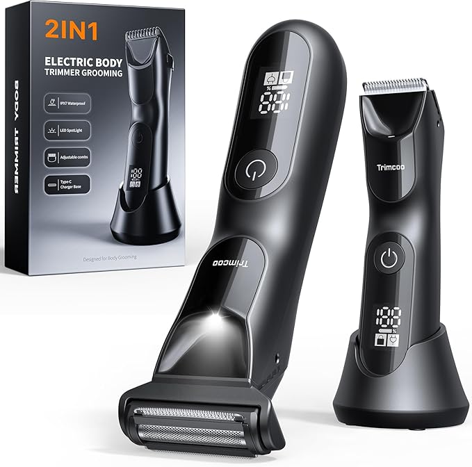 New Bikini Trimmer for Women [LED Light & Diaplay] Electric Foil Shaver for Men, Body Hair Trimmer for Face, Groin, Arm, Back, Wet/Dry Painless Groomer with Ceramic Blade,Travel Razor, Black