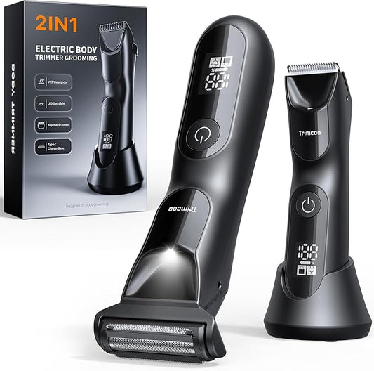 New Bikini Trimmer for Women [LED Light & Diaplay] Electric Foil Shaver for Men, Body Hair Trimmer for Face, Groin, Arm, Back, Wet/Dry Painless Groomer with Ceramic Blade,Travel Razor, Black